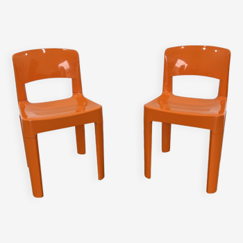 Set of 2 vintage Allibert chairs in orange plastic, France 1970s