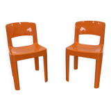 Set of 2 vintage Allibert chairs in orange plastic, France 1970s