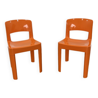 Set of 2 vintage Allibert chairs in orange plastic, France 1970s