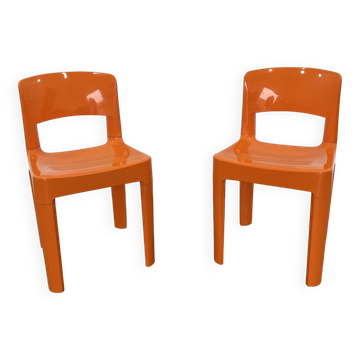 Set of 2 vintage Allibert chairs in orange plastic, France 1970s
