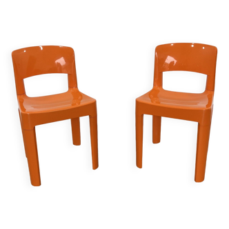 Ensemble de 2 chaises vintage Allibert en plastique orange, France 1970