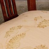 Upholstered damask table and 4 cherry chairs from the 80s