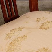 Upholstered damask table and 4 cherry chairs from the 80s