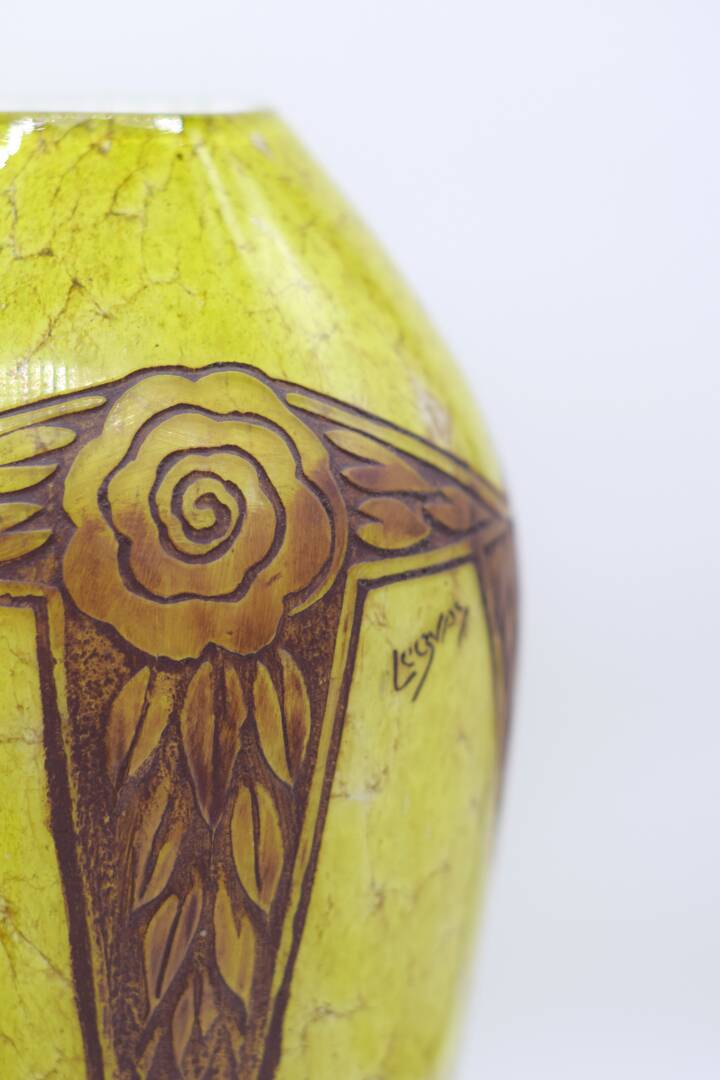 Set 2 Rare Vase Ovoïde signé F-T Legras Pare de verre Art deco 1930