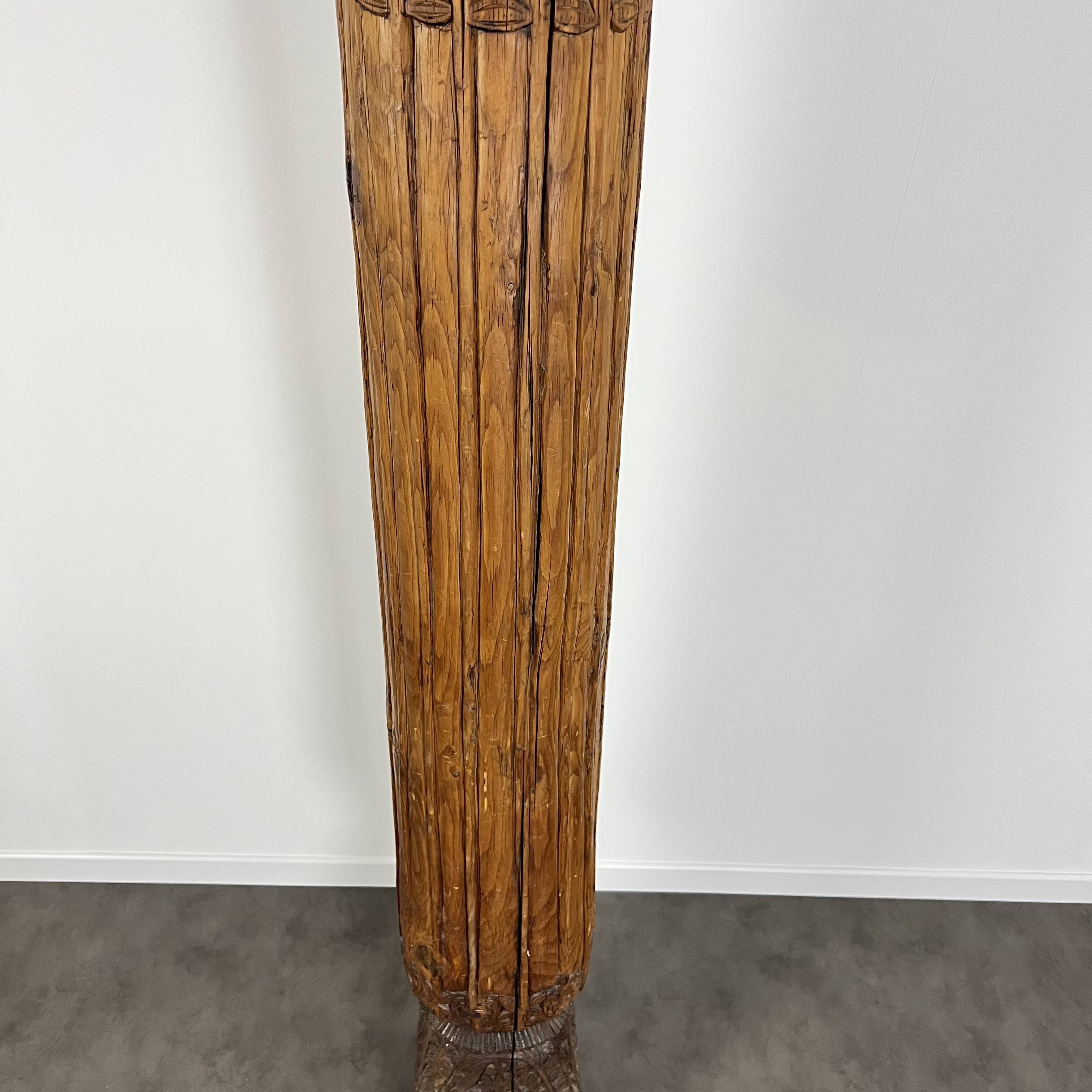Ancient large carved cedar pillar column from Pakistan, India.