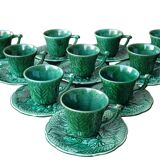 Tasses et soucoupes à café vintage en céramique de Gien, lot de 10