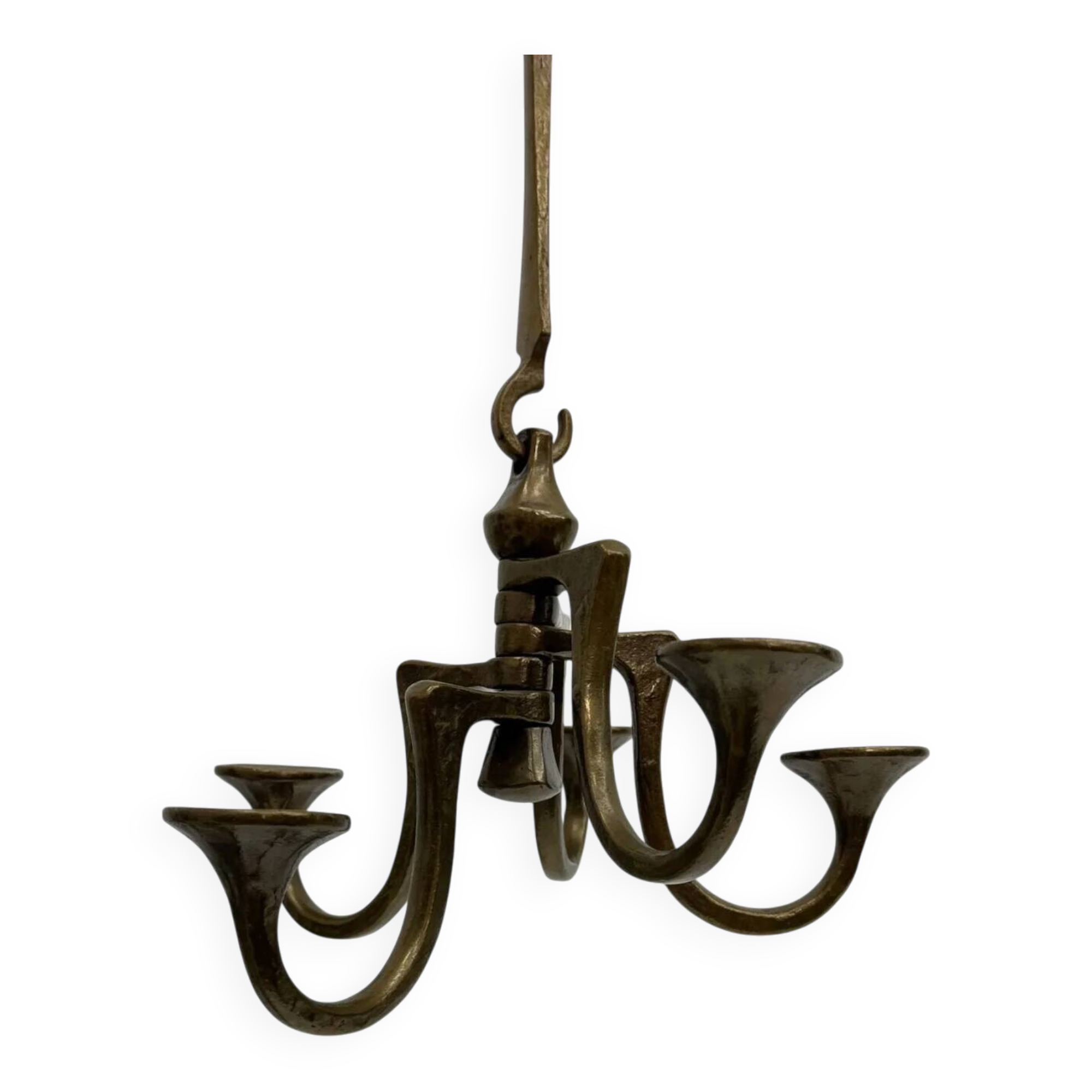 Brutalist bronze hanging chandelier by Michael Harjes, 1970s