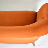 Vintage Three-seater velvet Sofa, Germany 1960s, rusty, restored