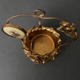 Golden metal basket Napoleon III 19th century foliage decoration religious medallion