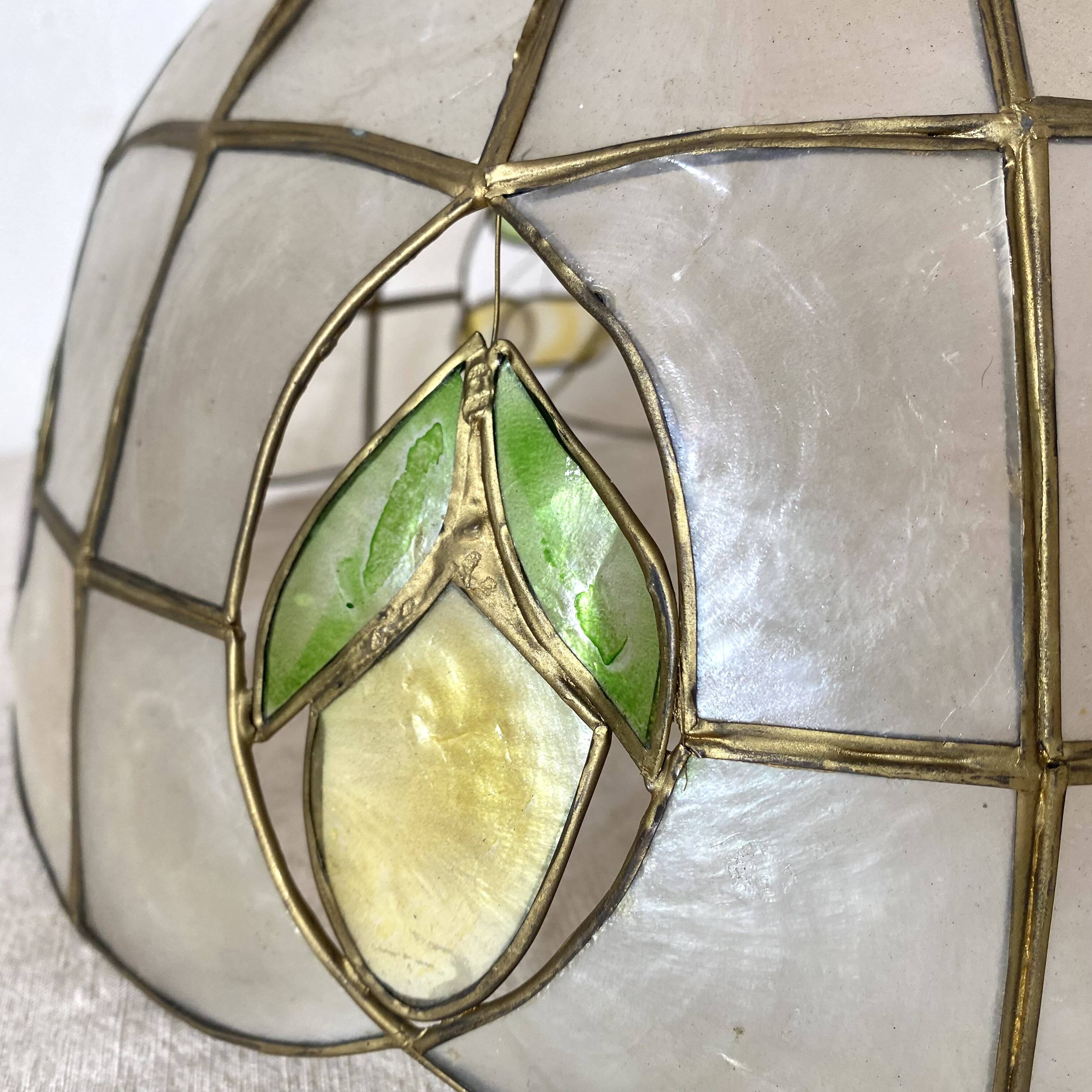 Suspension in mother-of-pearl and vintage brass, fruit decoration