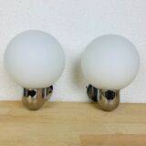 Pair of wall lamps space age chrome and opal globe 70s