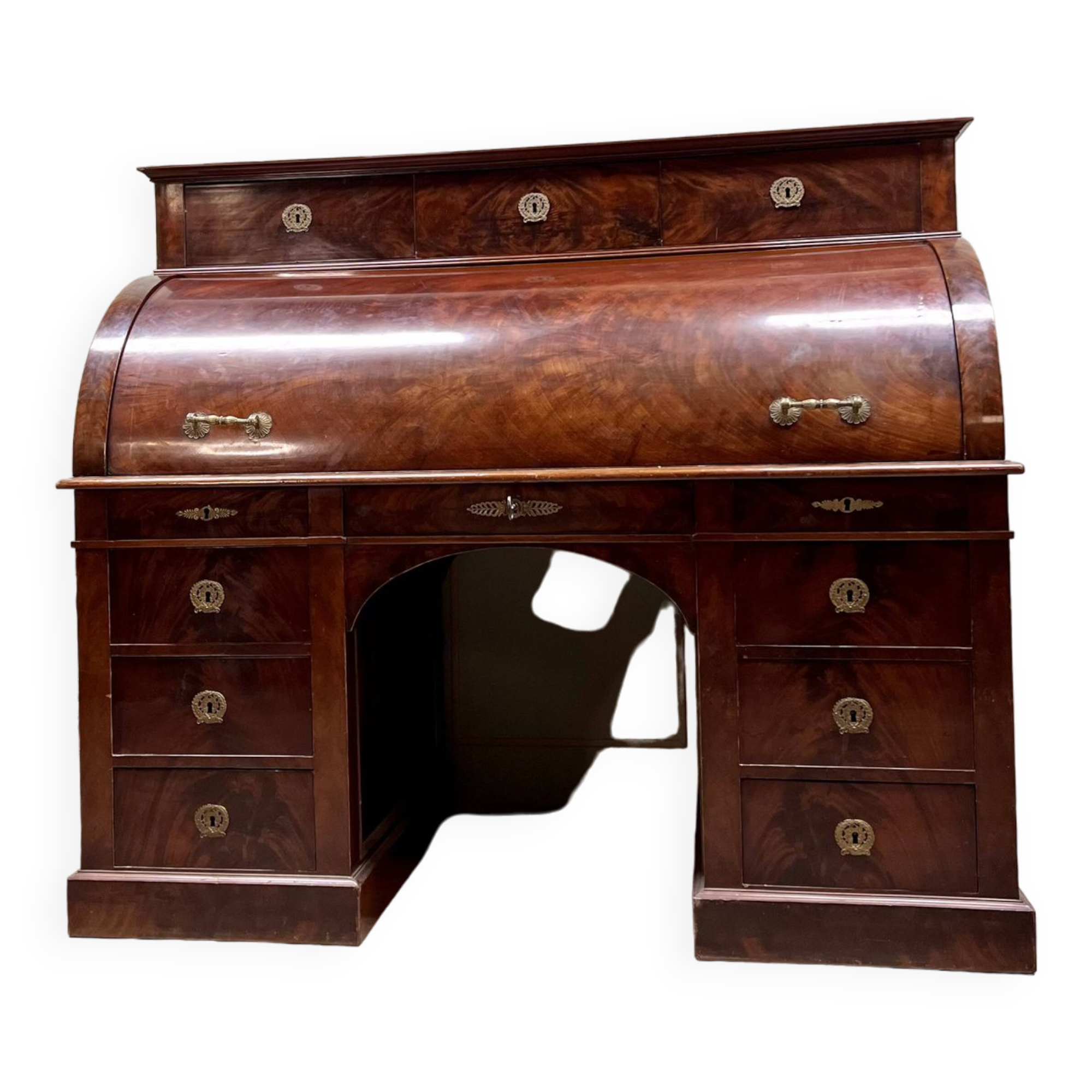 Cylinder desk in flamed mahogany empire style 19th century