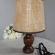 Table lamp foot turned wood, lampshade jute - vintage 1970