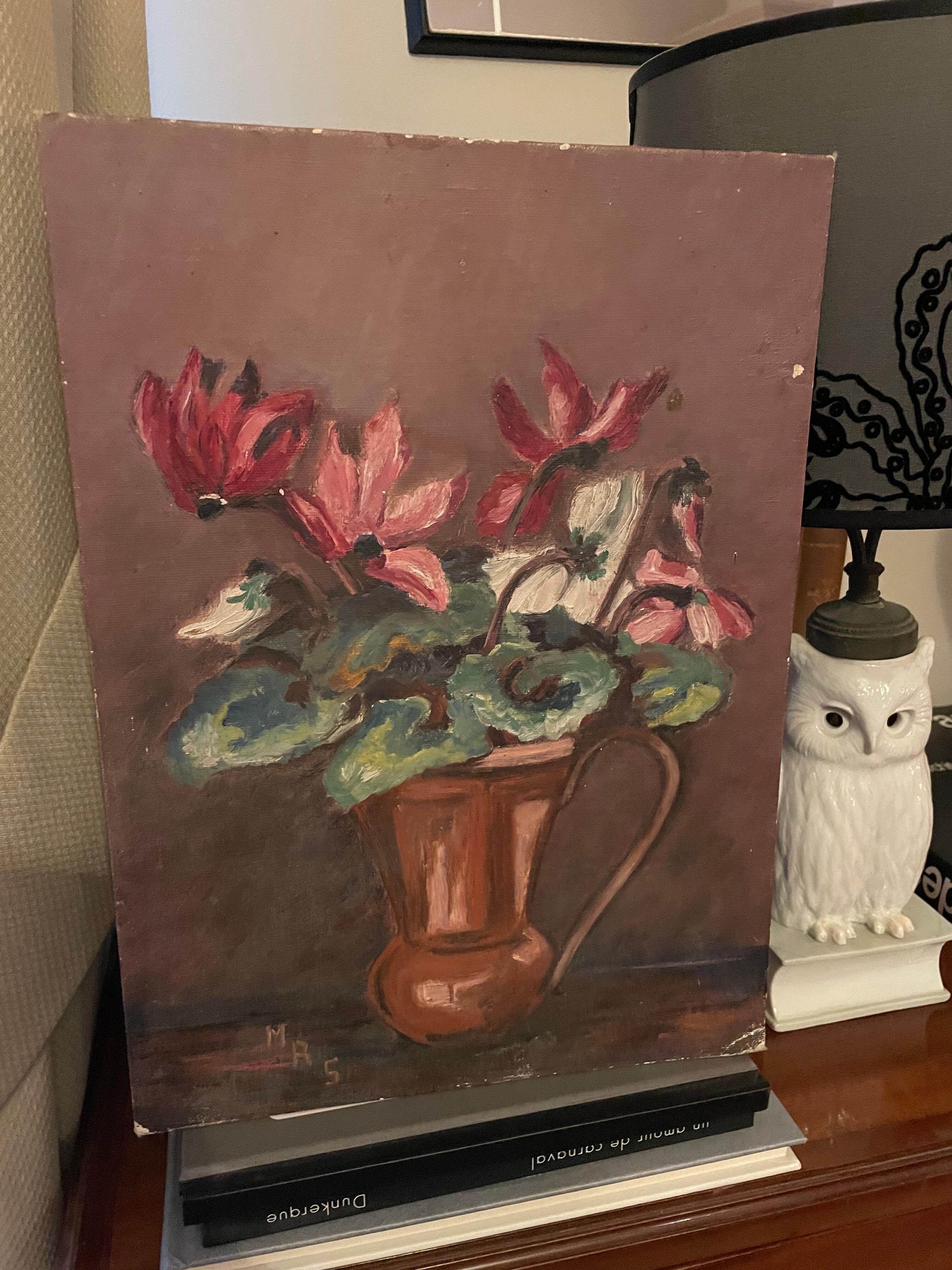 Ancient painting - Bouquet of cyclamens