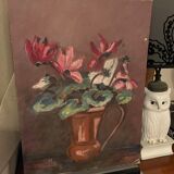 Tableau ancien - bouquet de cyclamens