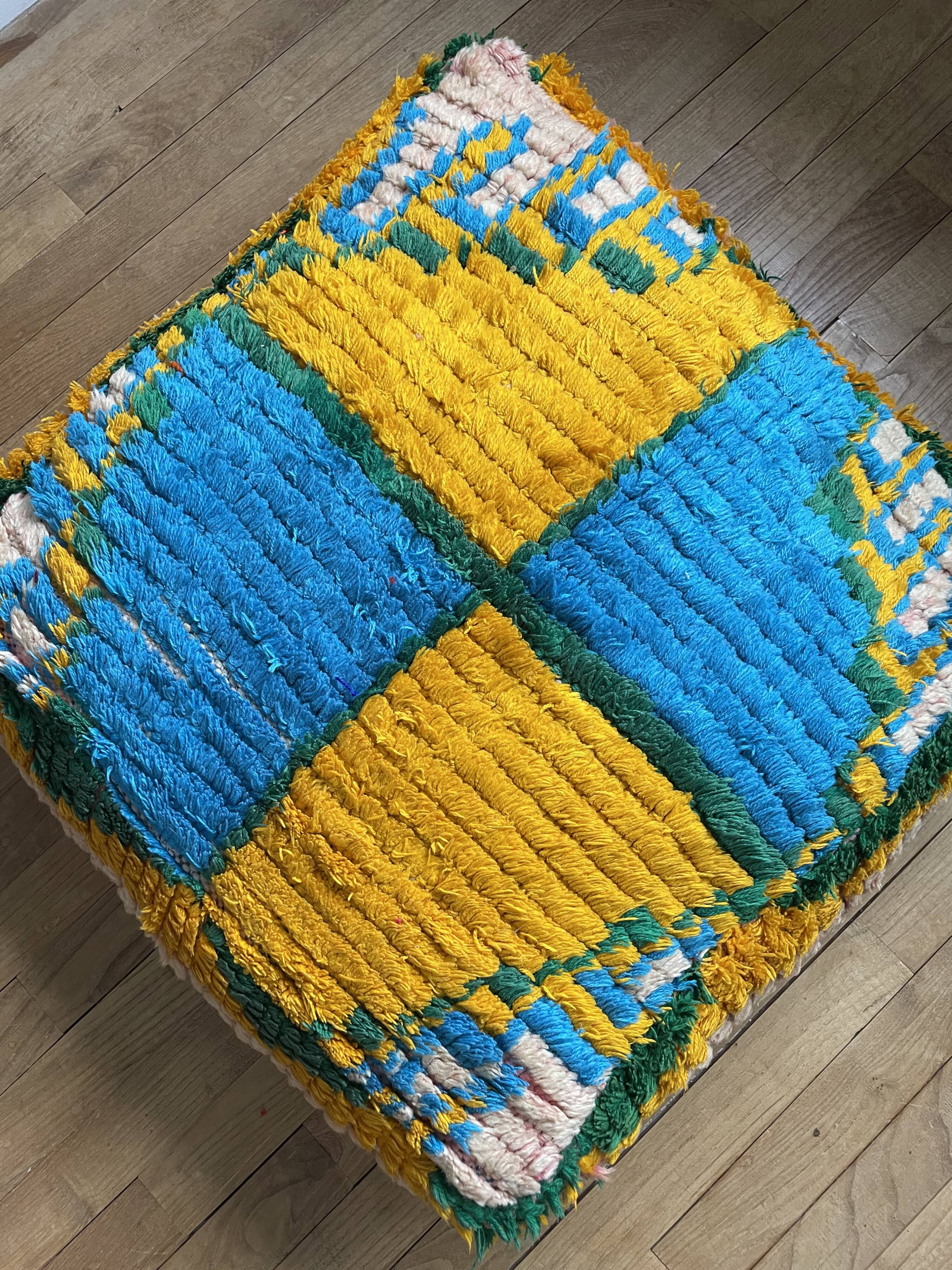 Moroccan Berber pouf yellow and bohemian turquoise