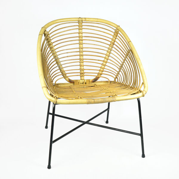Fauteuil seau en rotin moderne scandinave des années 1960, Danemark
