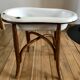 Old baby bean bathtub enamelled structure bent wood early twentieth century