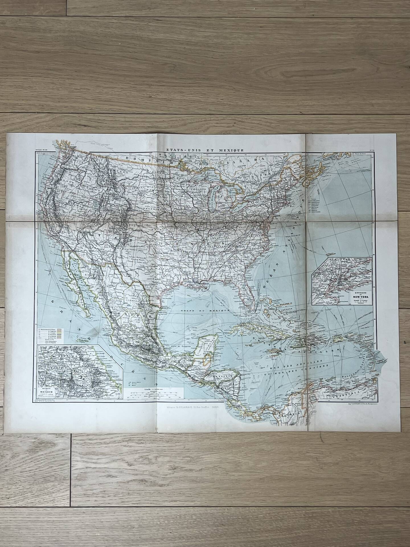Carte ancienne États Unis et Mexique 70,5x53cm