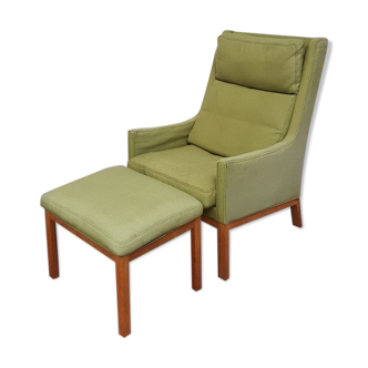 Mid century danish wool linen lounge armchair with footstool