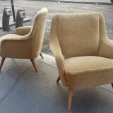 Fauteuil club danois accoudoir vague années 50/60 jaune beige