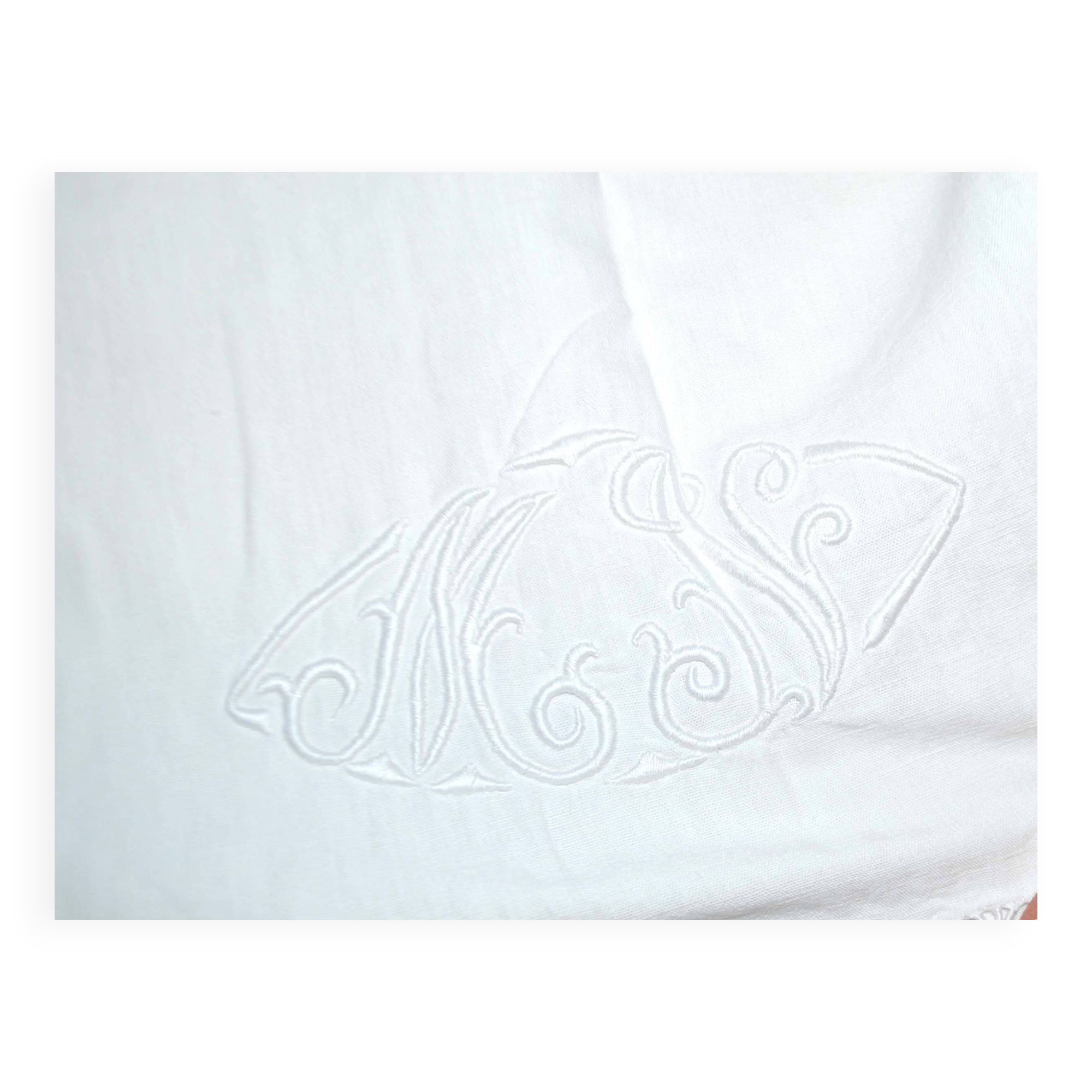 Old linen tablecloth with MN monogram and openwork 230x250cm *M7*