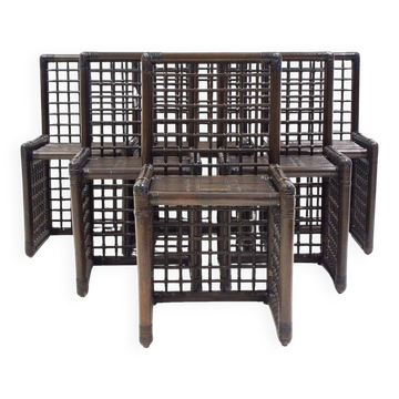 Set of six Afra and Tobia Scarpa chairs in bamboo and rattan.
