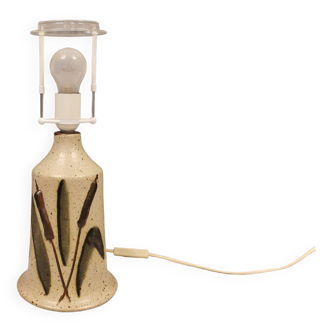 Large ceramic table lamp in beige with "straw" motifs