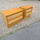 Pair of bedside tables, vintage rattan side furniture 1960