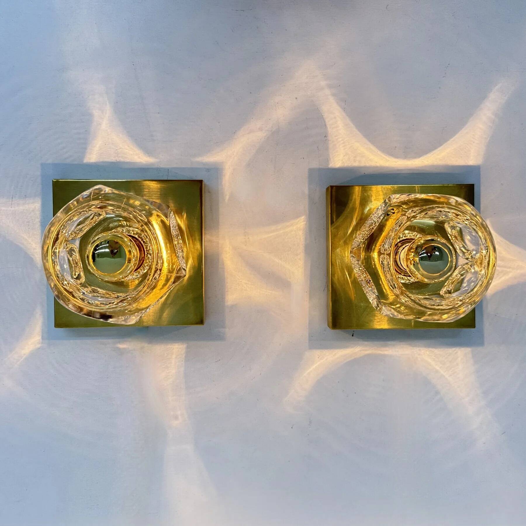Pair of Peil & Putzler ice cube glass wall lamps, 1970s