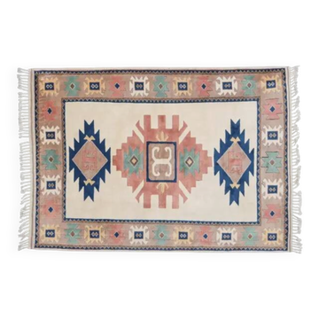 1970s Vintage Turkish Handmade Wool & Cotton Pink Area Rug 185x264