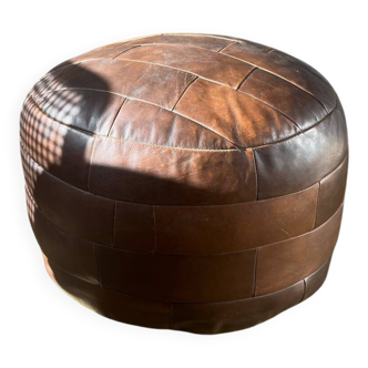 1970s leather patchwork pouf