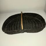 Panier plat en osier et cordage noir