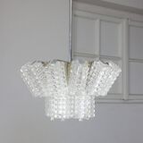 Vintage Austrolux Glass Chandelier: Mid-Century Chrome Pendant Light