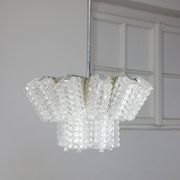 Vintage Austrolux Glass Chandelier: Mid-Century Chrome Pendant Light