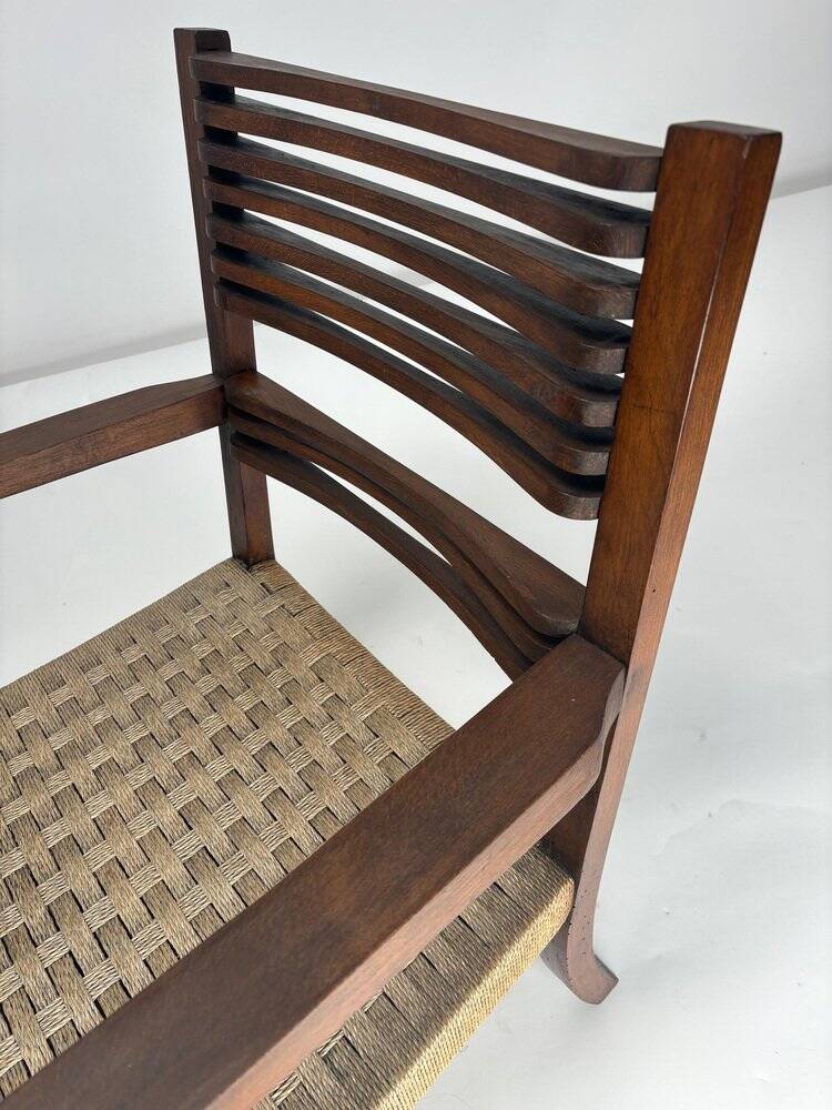 Vintage Italian Wood and Rope Armchair, 1930s