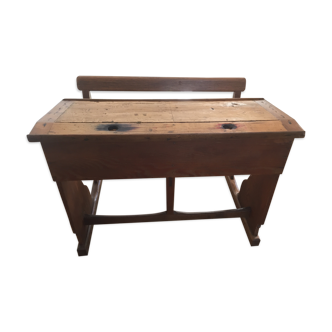 Bureau pupitre d'écolier double vintage bois