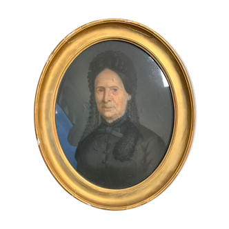 Pastel portrait en vue ovale vers 1850 École Française du XIX
