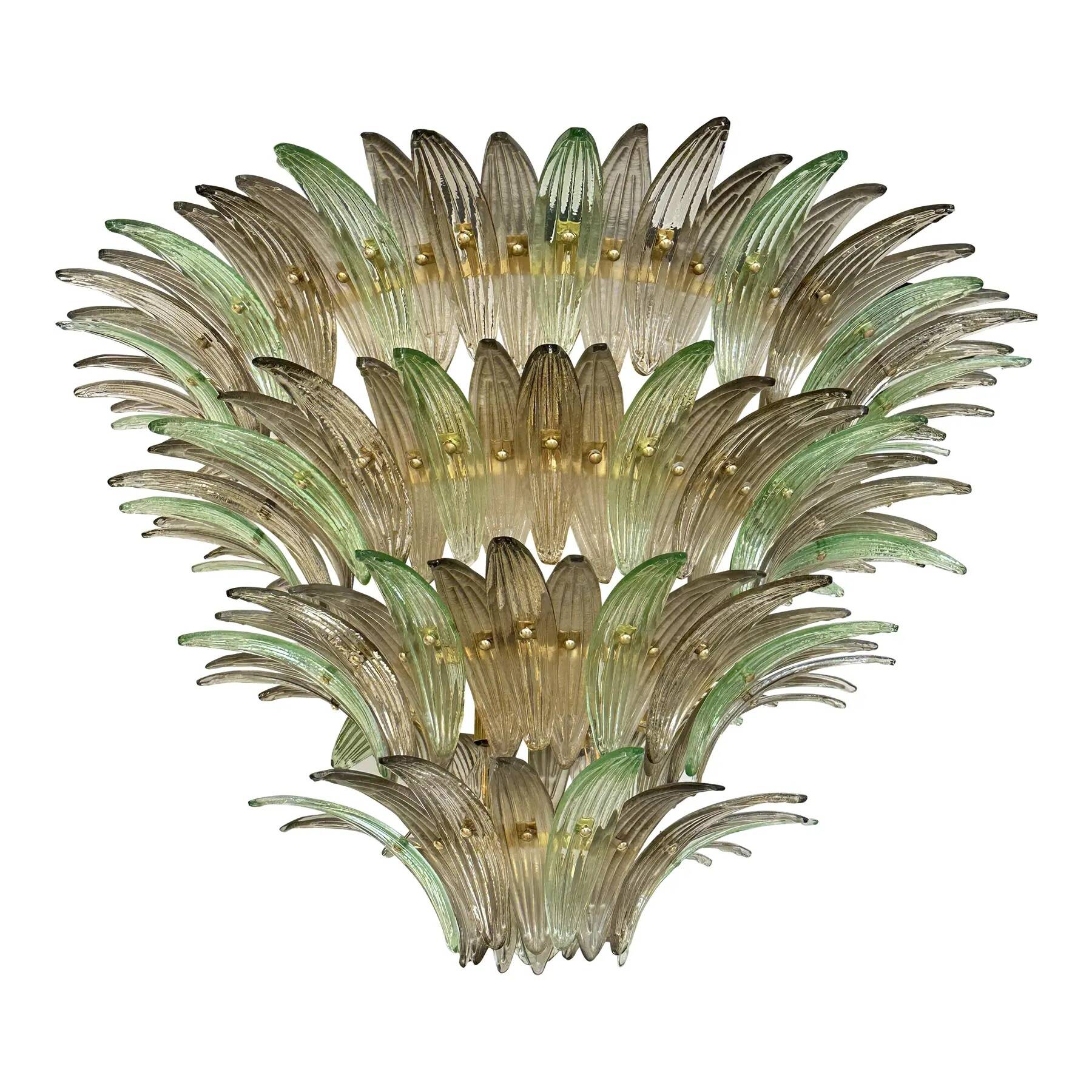 Luxury Venetian Smoked-Fumè and Green “Palmette” Murano Glass Plating Gold