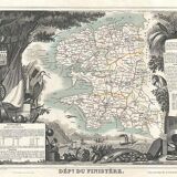 Engraving illustration enhanced colors of the 86 departments and possessions of the France in 1852