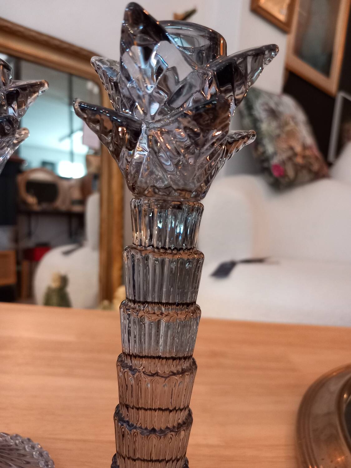 Pair of candlesticks. Blue/gray glass