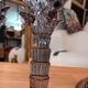 Pair of candlesticks. Blue/grey glass.