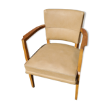 Office armchair from the 50s in beech tinted sycamore and moleskine