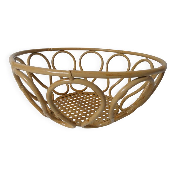 coupe à fruits en métal imitation rotin et cannage design vintage