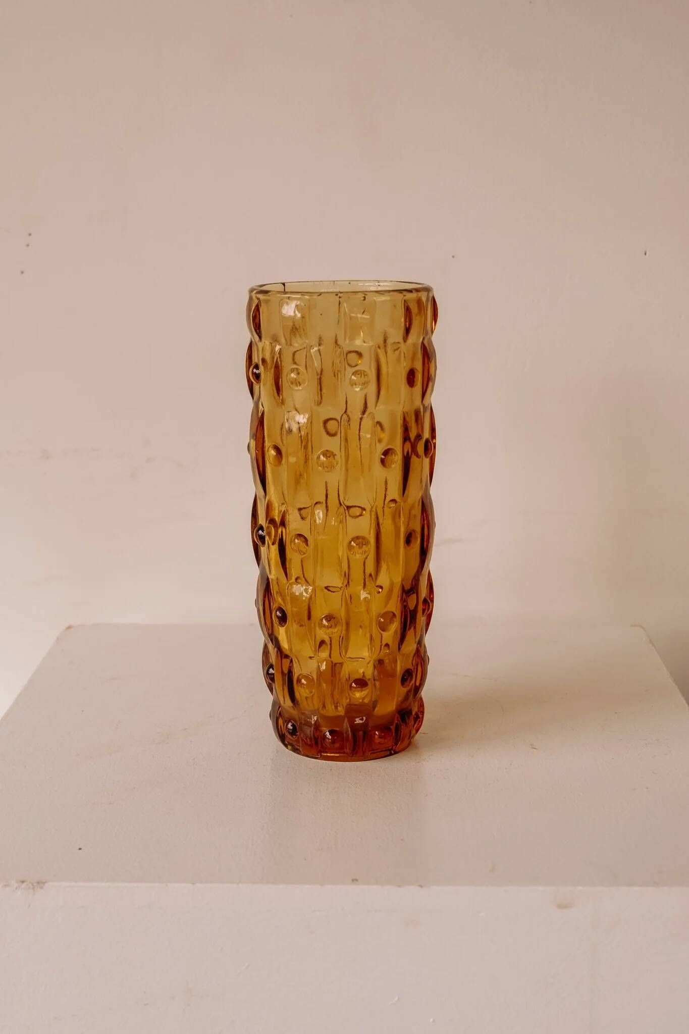 Amber glass cylindrical vase by Frantisek Vizner for Sklo Union