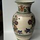 Large Provençal vase with beige background, green, blue and brown decoration of stylized plants