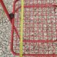 Set of 5 vintage red metal mesh folding chairs, Ted Net style.