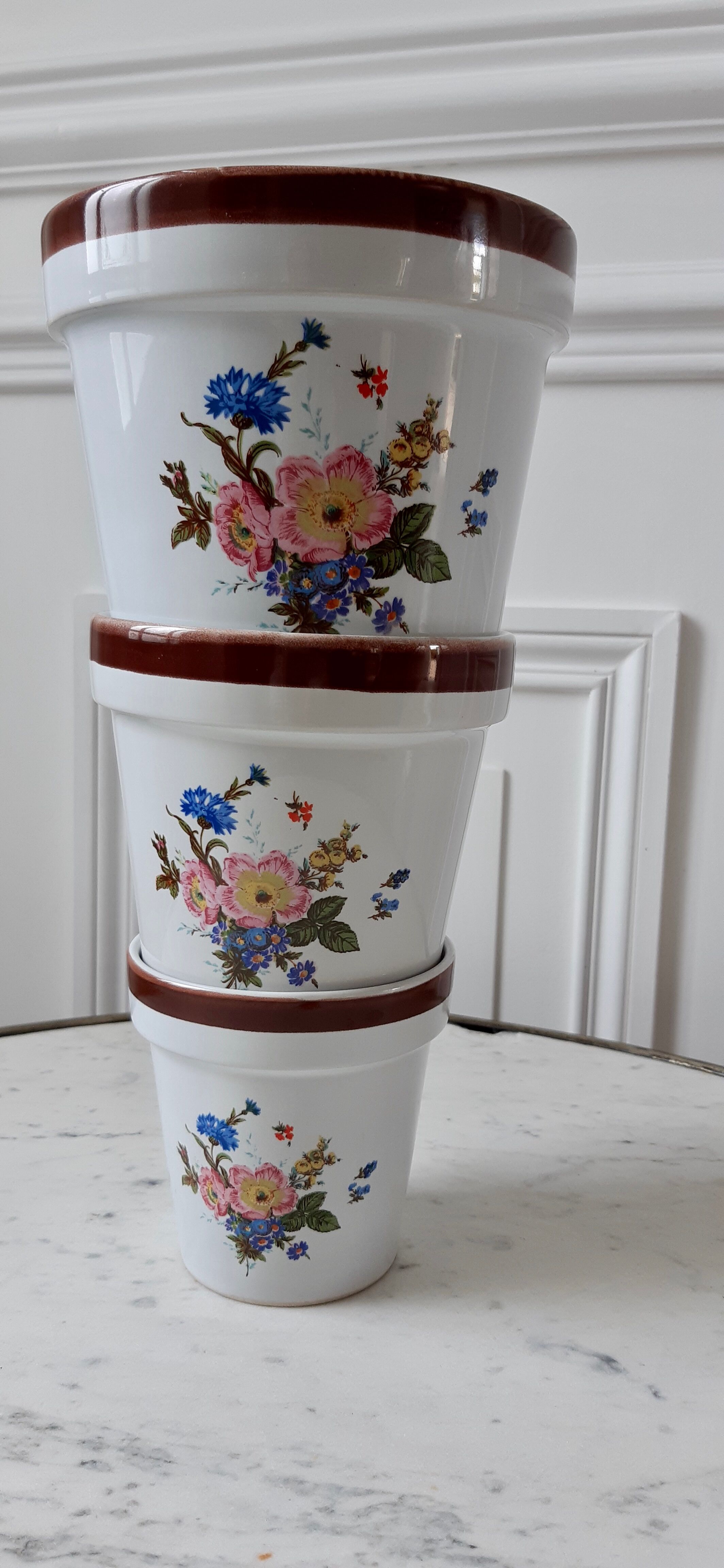 Trio of vintage flowered pot covers 60s