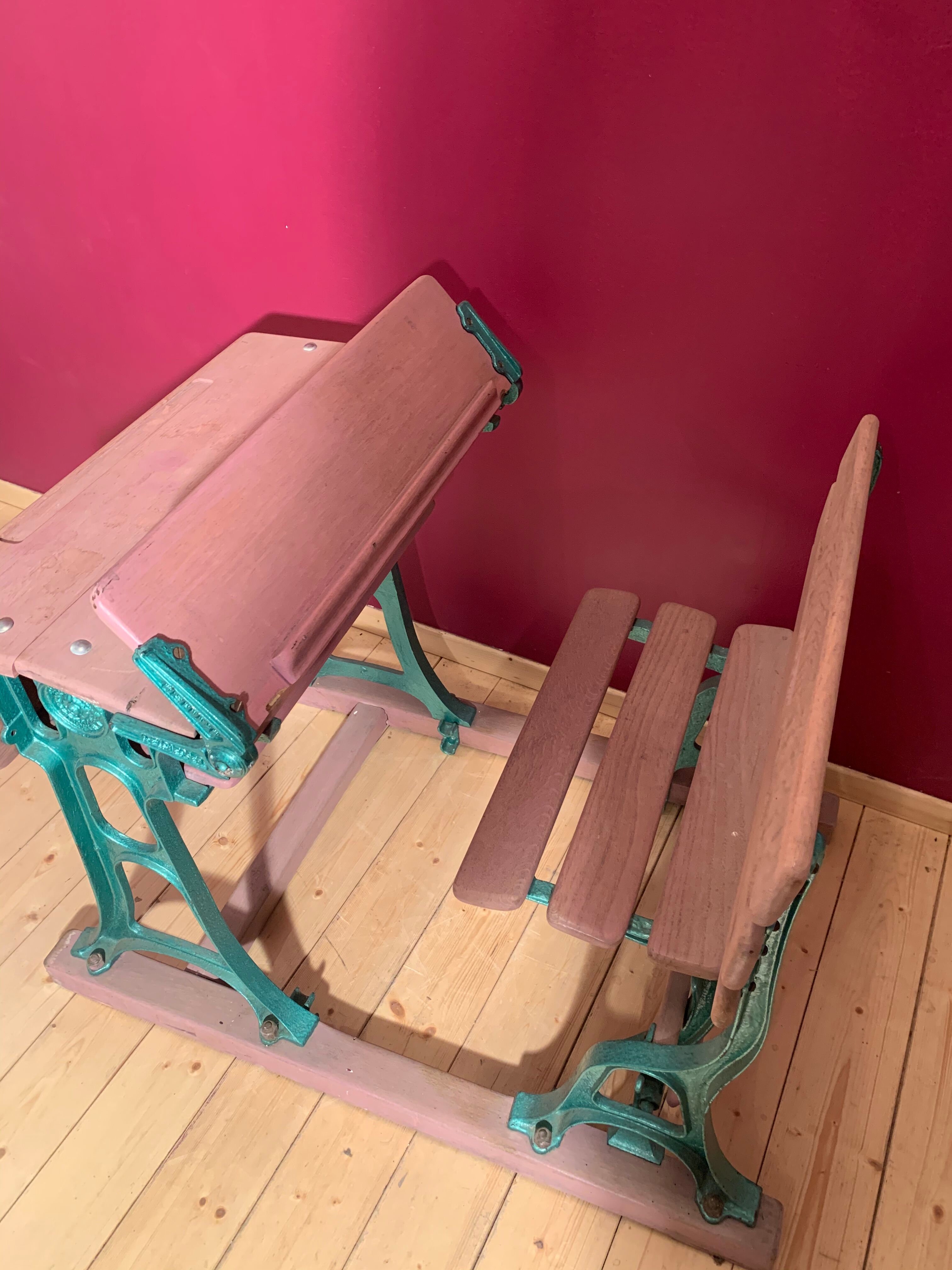 Cast iron and wood school desk