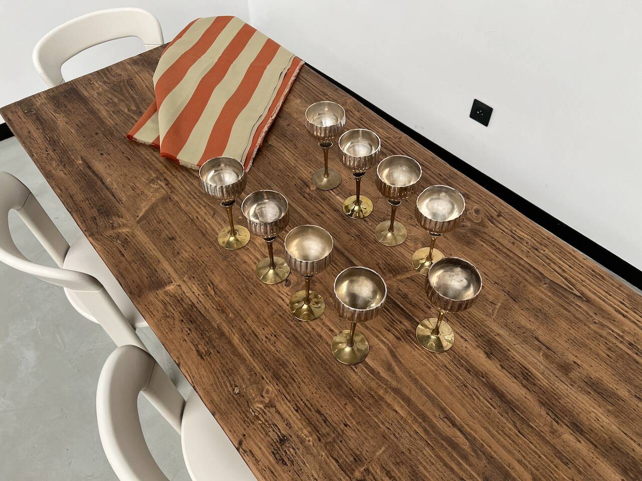 9 old glasses in silver metal and brass